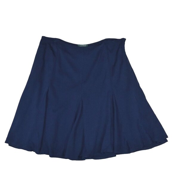 Lauren Ralph Lauren Navy Blue Flared Skirt Size 18W Rayon Blend Preppy Nautical - Picture 2 of 7